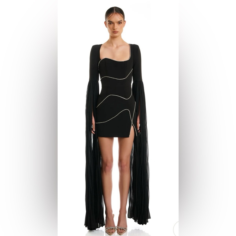 Chic Black Long Sleeve Dress with Sheer Accents